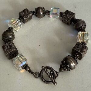 Vintage 925 Square Link Northern Lights Bead Bracelet